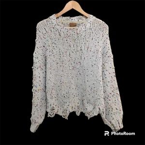 POL Women’s Multicolor Distressed Cropped Sweater Size L